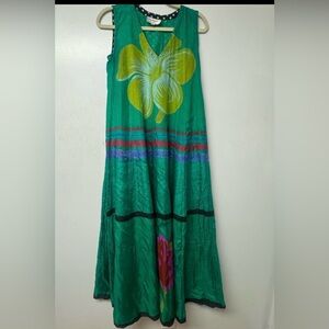 Anupamaa Silk Maxi Dress Small Green Floral Anthropologie Art to Wear Resort K